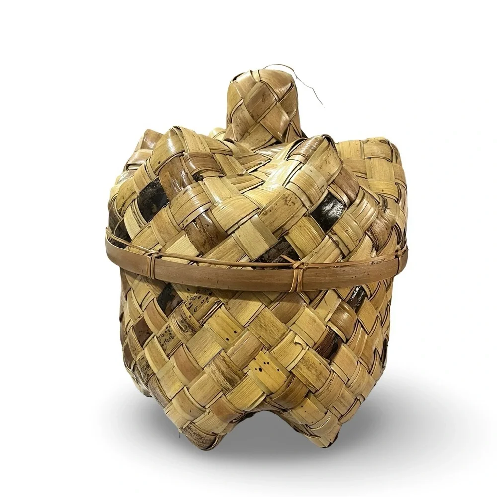 Large Vintage Handwoven Lidded Basket